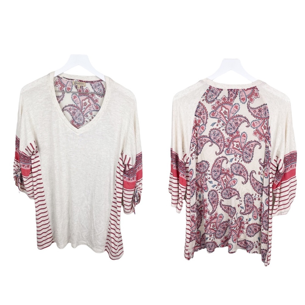 Democracy Women's Boho Paisley Mixed Print Linen Blend Blouse Size Large